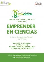 En el marco del concurso Desafío Con Ciencia, organizado por Gepian y Incubadora Khem, se realizará el taller "Emprender en Ciencias", el 2 de abril a las 10.30 hs en la sala de Directiva del CENUR Litral Norte de la Universidad de la República (Rivera y Misiones, Salto). Es abierto para todos los interesados en participar.